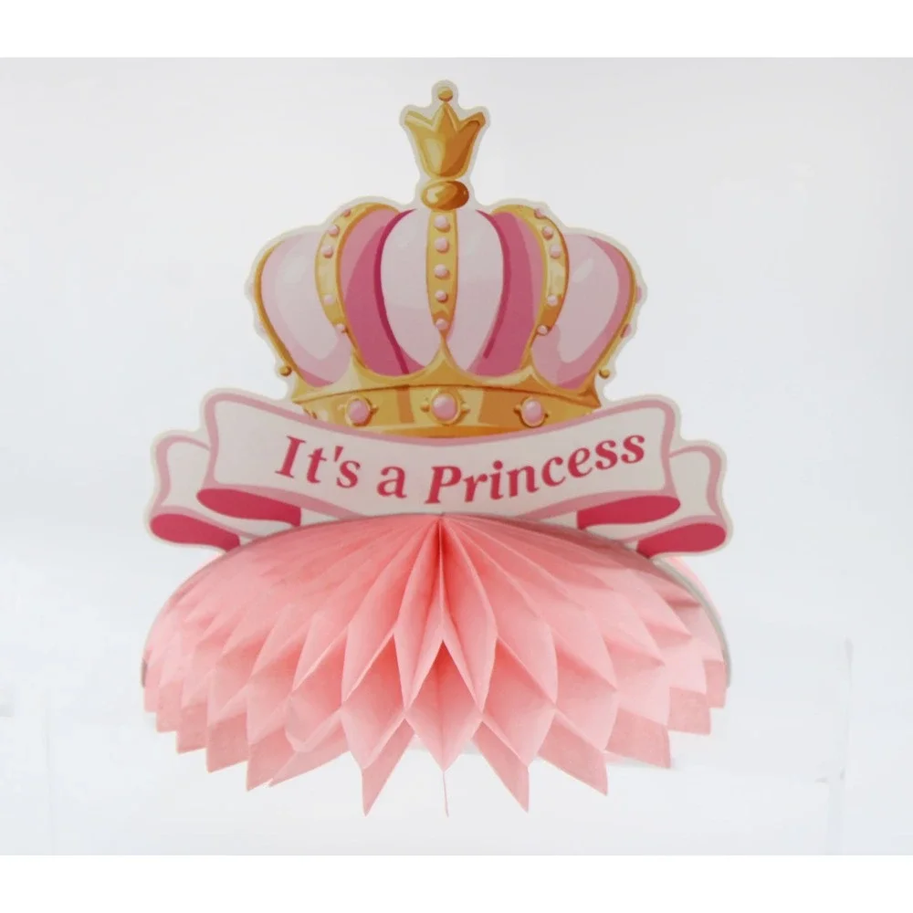 Pink Princess Baby Shower Honeycomb Centerpieces 6pc Set Welcome Baby Girl Crown